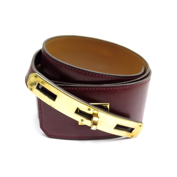 VINTAGE CEINTURE HERMES KELLY LARGE CUIR BOX BORDEAUX T 70 LEATHER BELT 720€