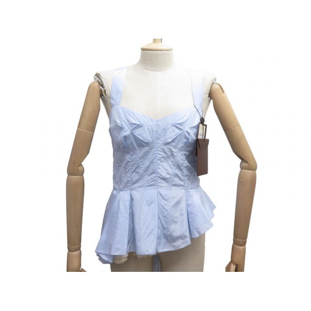 NEUF HAUT LOUIS VUITTON RUFFLE TOP BL29SKL 40 M EN SOIE BLEU SILK SHIRT 1200€