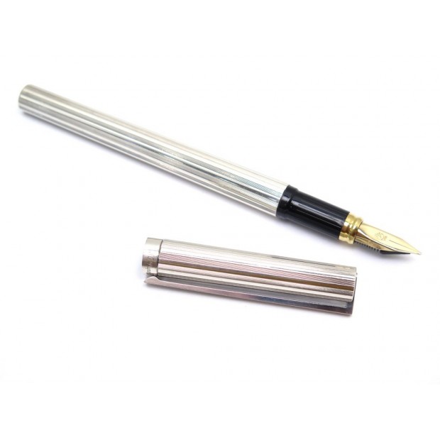 STYLO PLUME ST DUPONT A CARTOUCHE EN PLAQUE ARGENT ET PLUME OR SILVER PEN 420€