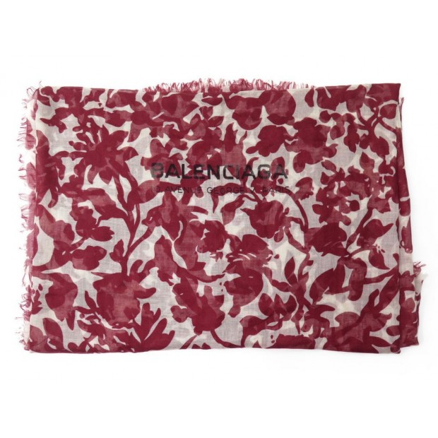 CHALE BALENCIAGA MOTIFS FLEURS EN CACHEMIRE ET SOIE BORDEAUX + BOITE SHAWL 295€