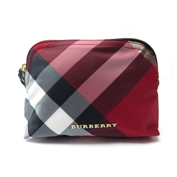 NEUF POCHETTE BURBERRY TROUSSE EN TOILE TARTAN BORDEAUX + BOITE POUCH 210€