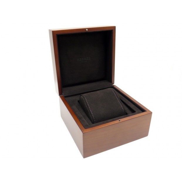 NEUF RARE ECRIN HERMES POUR MONTRE COFFRET LUXE EN BOIS MARRON + BOITE WOOD BOX