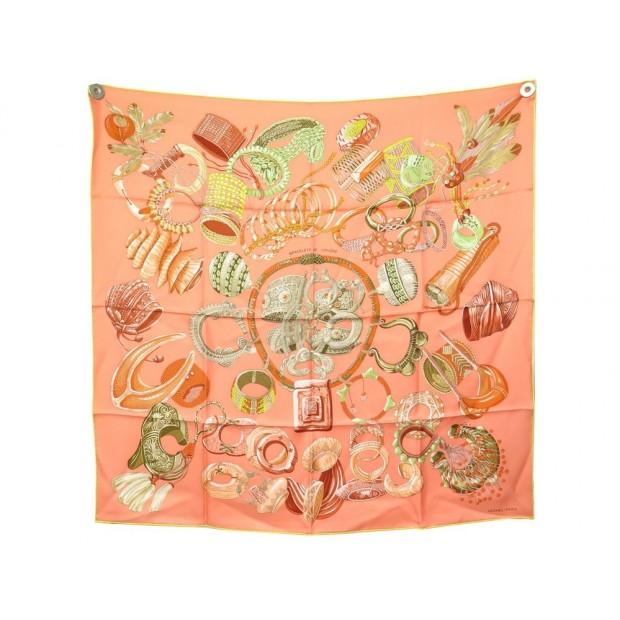 NEUF FOULARD HERMES BRACELETS DE LUMIERE CARRE 90 FAIVRE SOIE ORANGE SCARF 370€