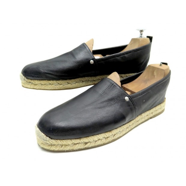 CHAUSSURES HERMES MALAGA 42 ESPADRILLES EN CUIR NOIR BLACK LEATHER SHOES 685€