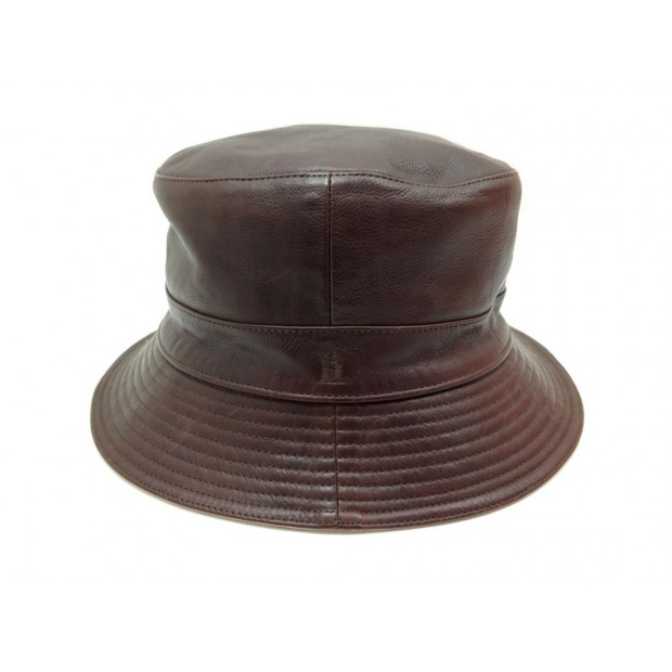 NEUF CHAPEAU HERMES BOB TAILLE 56 EN CUIR MARRON + BOITE BROWN LEATHER HAT 435€