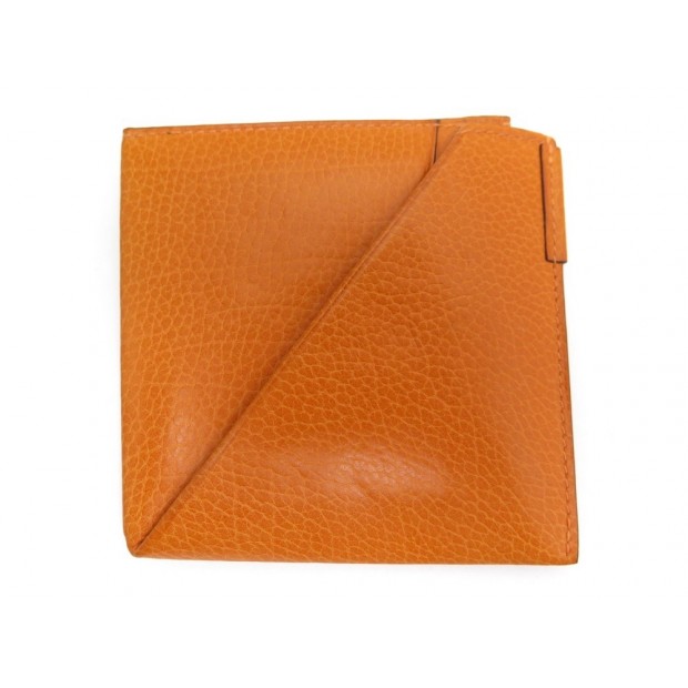 NEUF PORTE MONNAIE HERMES ORIGAMI CARTES EN CUIR VEAU LISSE ORANGE WALLET 450€