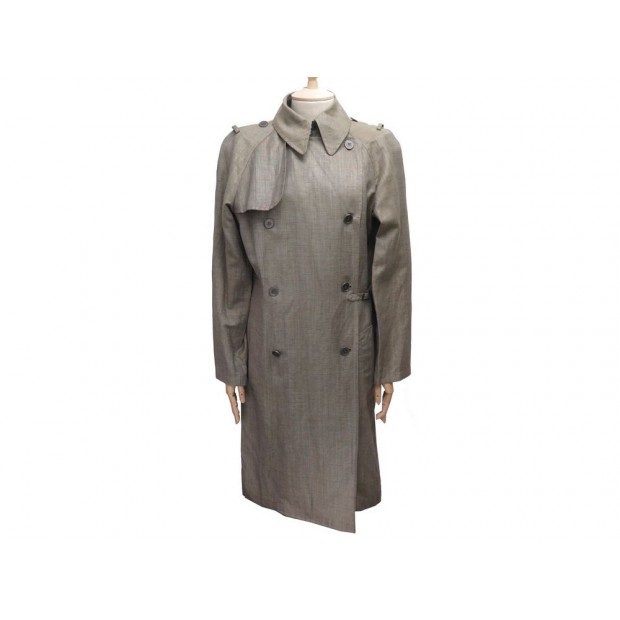 IMPERMEABLE HERMES FEMME 38 M LIN ET LAINE GRIS GREY LINEN WOOL RAINCOAT 2500