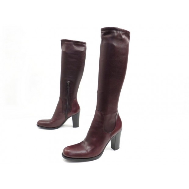 NEUF CHAUSSURES PRADA 38.5 BOTTES A TALONS CUIR MARRON BROWN BOOTS SHOES 1050€