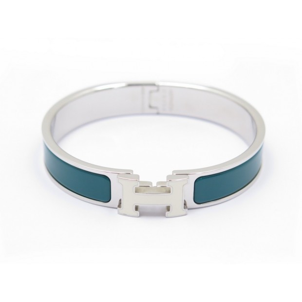 NEUF BRACELET HERMES CLIC H T18 EN EMAIL TURQUOISE ET ACIER + BOITE JEWEL 545€