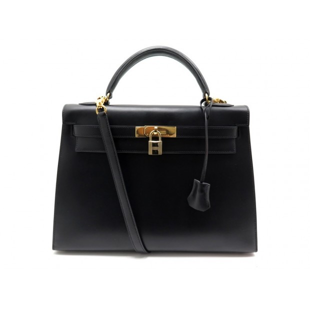 Hermes Kelly Sellier Box Calf 32 Noir in Box Calf Leather with