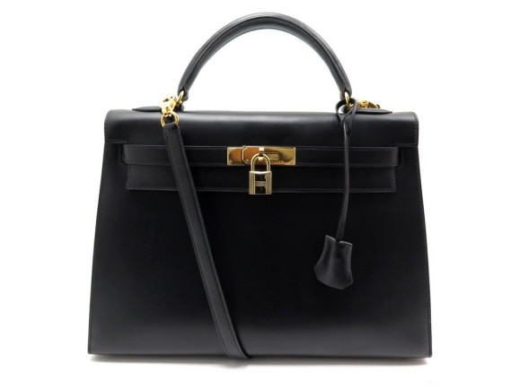  sac a main hermes kelly 32 sellier cuir box noir