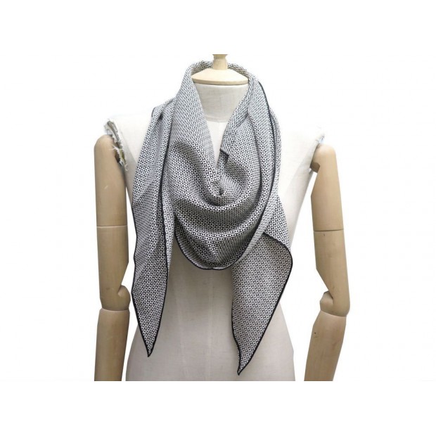 FOULARD HERMES LOSANGE GRAND MODELE EN SOIE BLANC ET NOIR WHITE SILK SCARF 490€