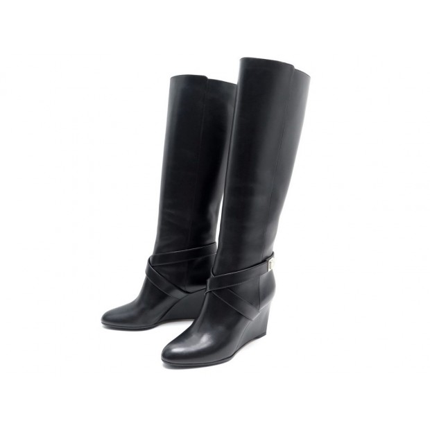 BOTTES DIOR CUIR NOIR BLASON HIGH BOOT 