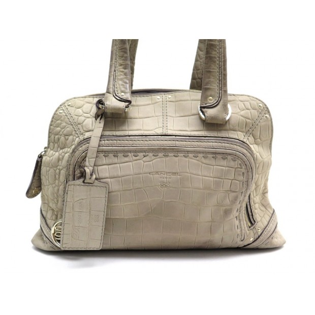 SAC A MAIN LANCEL MADEMOISELLE ADJANI CUIR FACON CROCO TAUPE LEATHER BAG 1150€