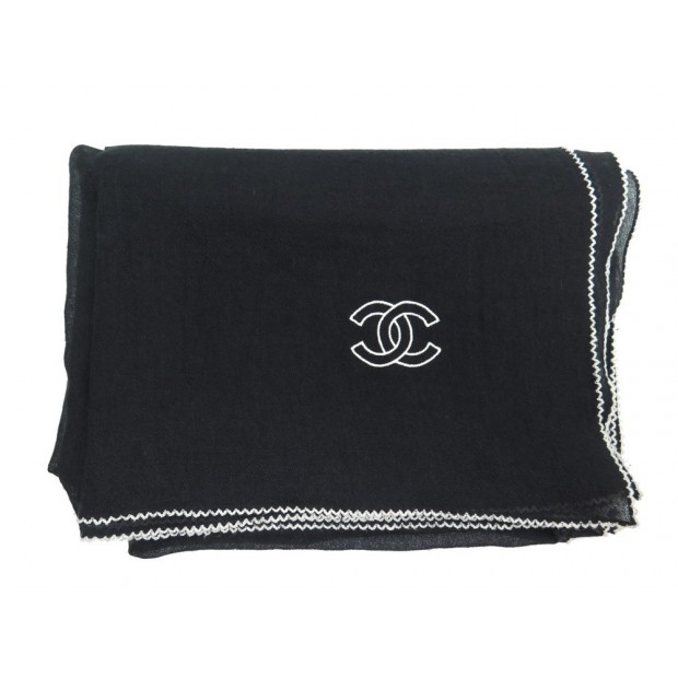 FOULARD CHANEL CHALE LOGO CC EN CACHEMIRE NOIR BLACK CASHMERE SHAWL 1800€