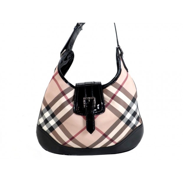 SAC A MAIN BURBERRY CABAS TOILE ET CUIR VERNI 