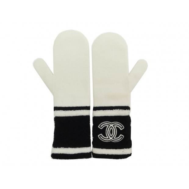 NEUF GANTS CHANEL MITAINES LOGO CC AA1074 MOUFLES CACHEMIRE + BOITE GLOVES 670€