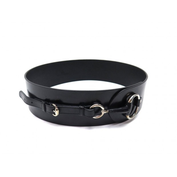 CEINTURE LARGE GUCCI MORS 232844 T 85 EN CUIR NOIR LEATHER HORSE BIT BELT 370€