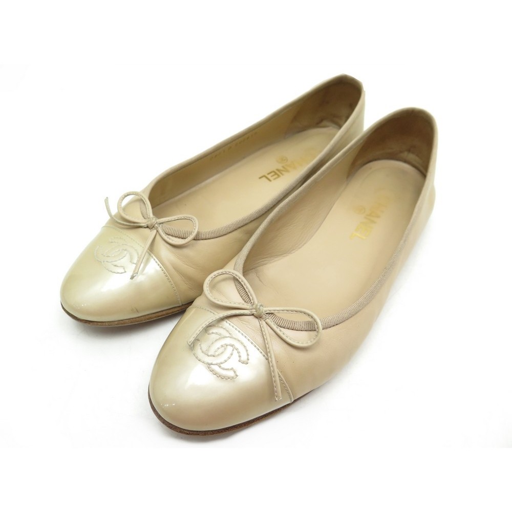 CHANEL Ballet shoes flat D G02819 canvas Beige Used Women size 35 1/2 CC  Coco