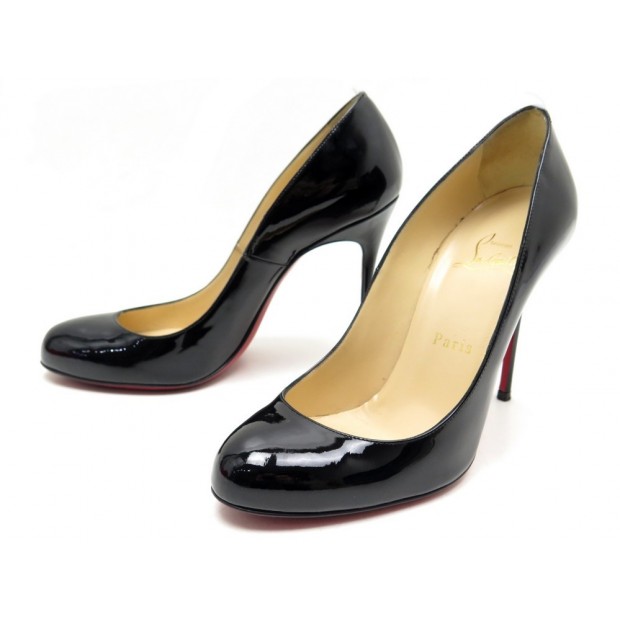 CHAUSSURES CHRISTIAN LOUBOUTIN FIFI 100 ESCARPINS 37 CUIR VERNI NOIR PUMP 545€