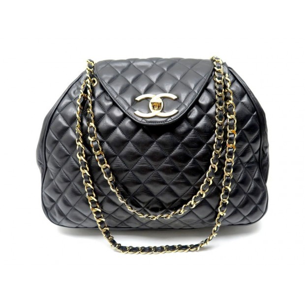 SAC A MAIN CHANEL FERMOIR TIMELESS MATELASSE CUIR NOIR 