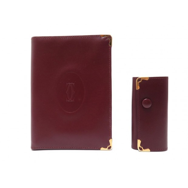 NEUF ENSEMBLE PORTEFEUILLE ET PORTE CLE MUST DE CARTIER CUIR + BOITE WALLET 765€