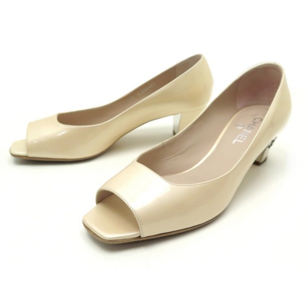 SANDALE CHANEL CUIR VERNI NUDE 