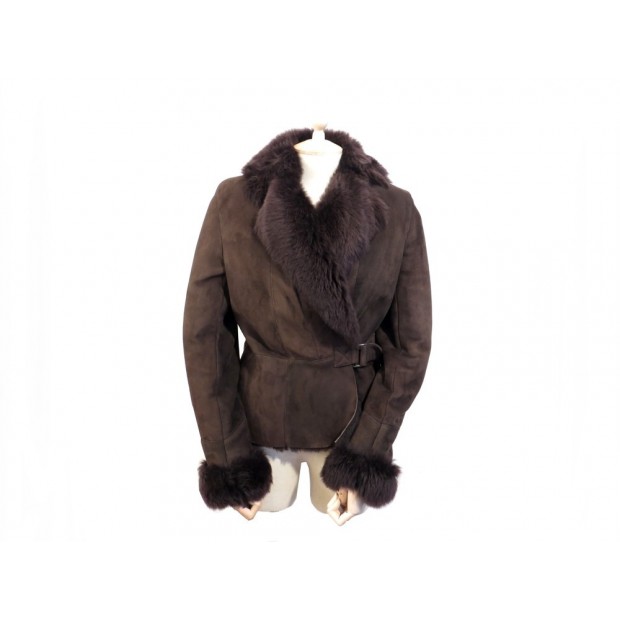 NEUF MANTEAU DAIM FOURRURE MARRON 38 