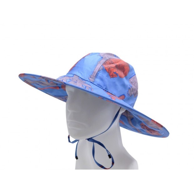 NEUF CHAPEAU HERMES OMBRAGE PLIABLE MERVEILLEUSES LANTERNES T58 EN SOIE BLEU HAT