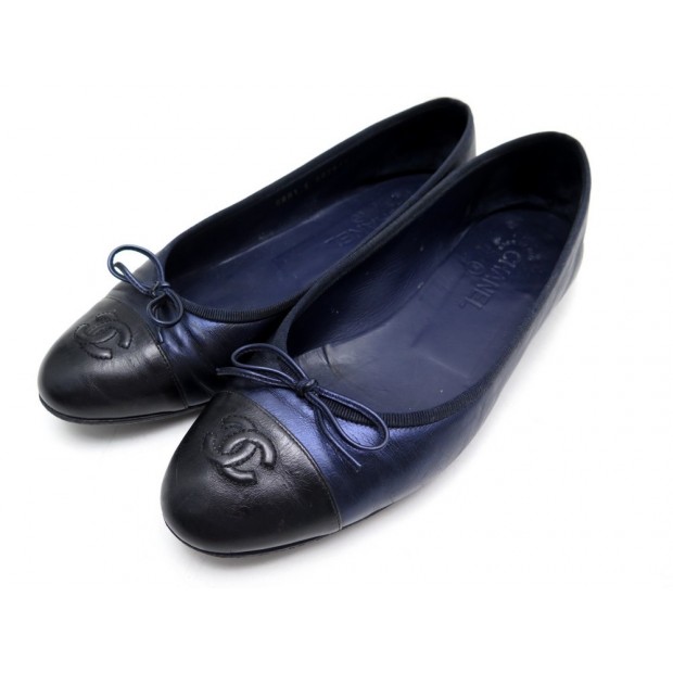 CHAUSSURES CHANEL BALLERINES CUIR BLEU 40.5 