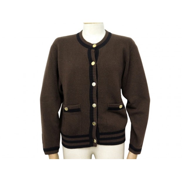 GILET CHANEL CARDIGAN CACHEMIRE MARRON 