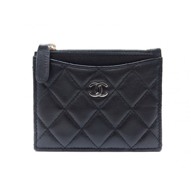 PORTE CARTES CHANEL CUIR MATELASSE NOIR 