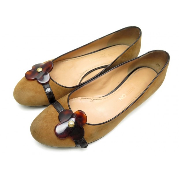 CHAUSSURES LOUIS VUITTON FLEUR 37 BALLERINES DAIM MARRON SUEDE FLAT SHOES 450€