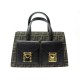 SAC A MAIN FENDI TOILE FF ZUCCA MONOGRAMMEE MARRON & CUIR EPI NOIR HANDBAG 1160€