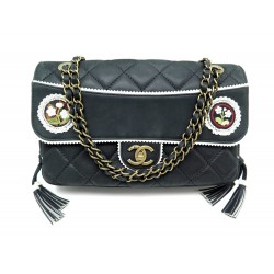 NEUF SAC A MAIN CHANEL TIMELESS BRODERIE FLEUR BANDOULIERE TOILE NOIR BAG 5150€