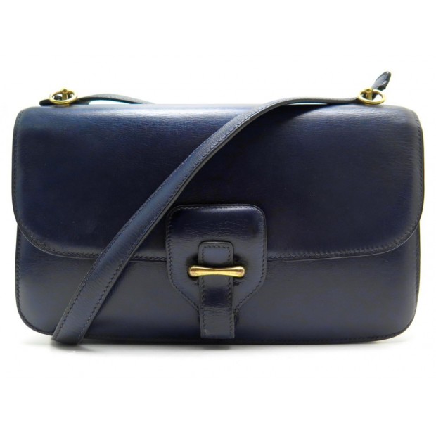 VINTAGE SAC HERMES CUIR BLEU