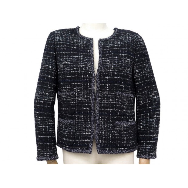 VESTE CHANEL P36333 L 42 EN TWEED DE LAINE NOIR BLACK WOOL JACKET 4200€