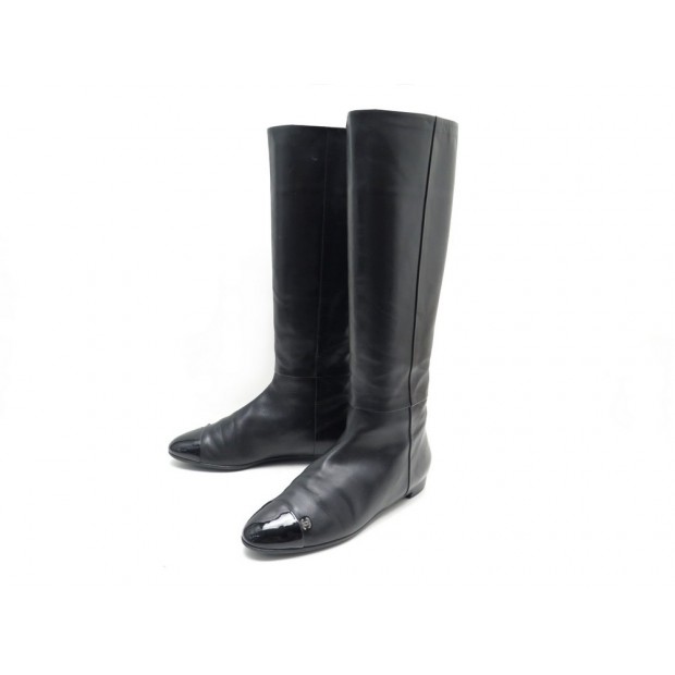 CHAUSSURES CHANEL CAVALIERES G27884 BOTTES 40.5 EN CUIR NOIR BOOTS SHOES 1890€