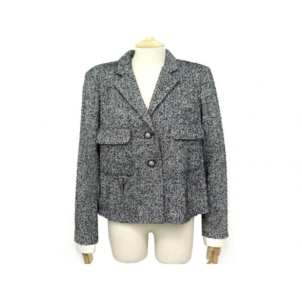 VESTE CHANEL P49438 TAILLE 42 L EN TWEED DE LAINE GRIS GREY WOOL JACKET 4200€