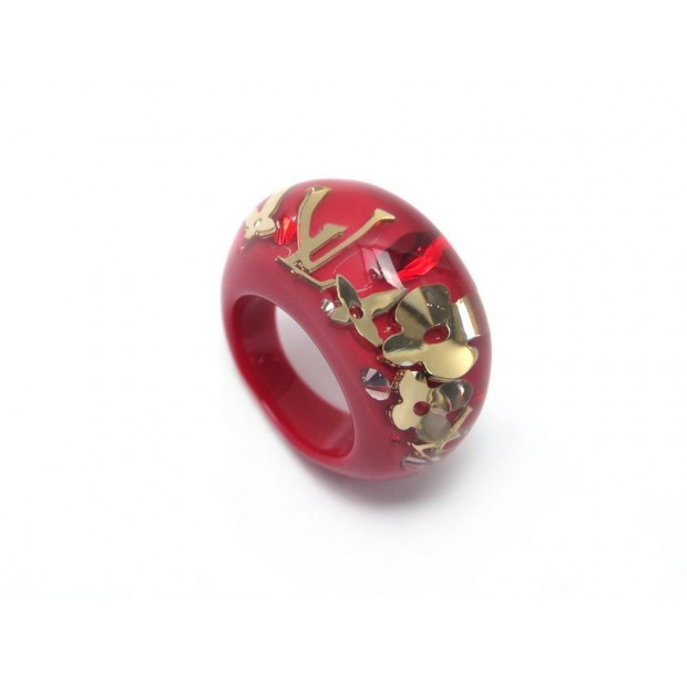 NEUF BAGUE LOUIS VUITTON INCLUSION MONOGRAM LV T53 EN RESINE ROUGE RED RING 310€