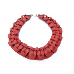 NEUF COLLIER PETIT H HERMES ALICE COZON EN CUIR TRESSE ROUGE 69 CM NEW NECKLACE