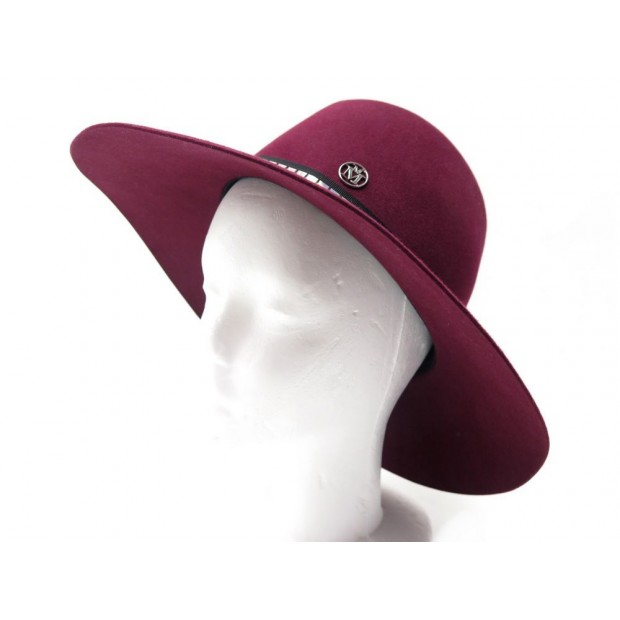 NEUF CHAPEAU A BORDS LARGES MAISON MICHEL 54 CM EN FEUTRE BORDEAUX NEW HAT 530€