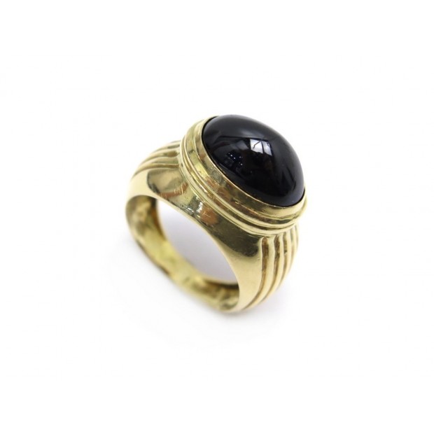 BAGUE CABOCHON PIERRE NOIRE TAILLE 53 EN OR JAUNE 18K 11.3GR YELLOW GOLD RING