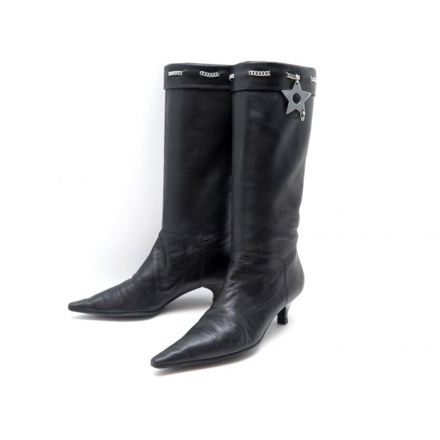 CHAUSSURES CHRISTIAN DIOR BOTTES PIERCING 35 FR CUIR NOIR BOOTS 800 