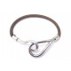 BRACELET HERMES JUMBO ACIER PALLADIE ARGENTE & CUIR MARRON LEATHER