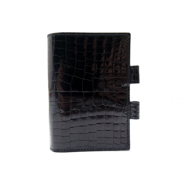 NEUF COUVERTURE PORTE AGENDA HERMES PM CUIR CROCODILE NILOTICUS NOIR DIARY COVER