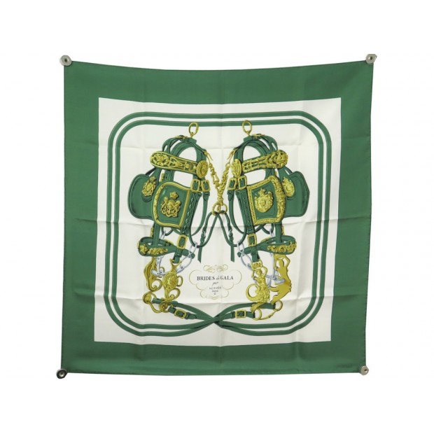 NEUF FOULARD HERMES BRIDES DE GALA HUGO GRYGKAR SOIE VERT +BOITE SILK SCARF 375€