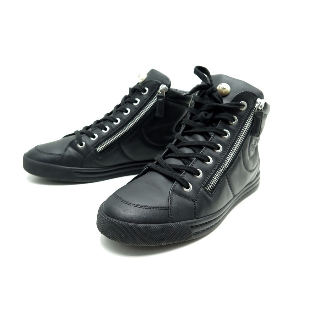 chaussures chanel g30245 baskets 38.5 en cuir noir