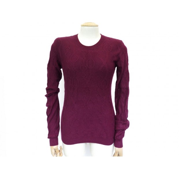 PULL HERMES MOTIFS MORS T 38 M CACHEMIRE BORDEAUX BURGUNDY CASHMERE SWEATER 920€