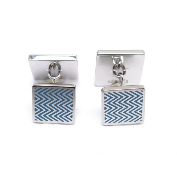 NEUF BOUTONS DE MANCHETTES HERMES CHEVRONS 